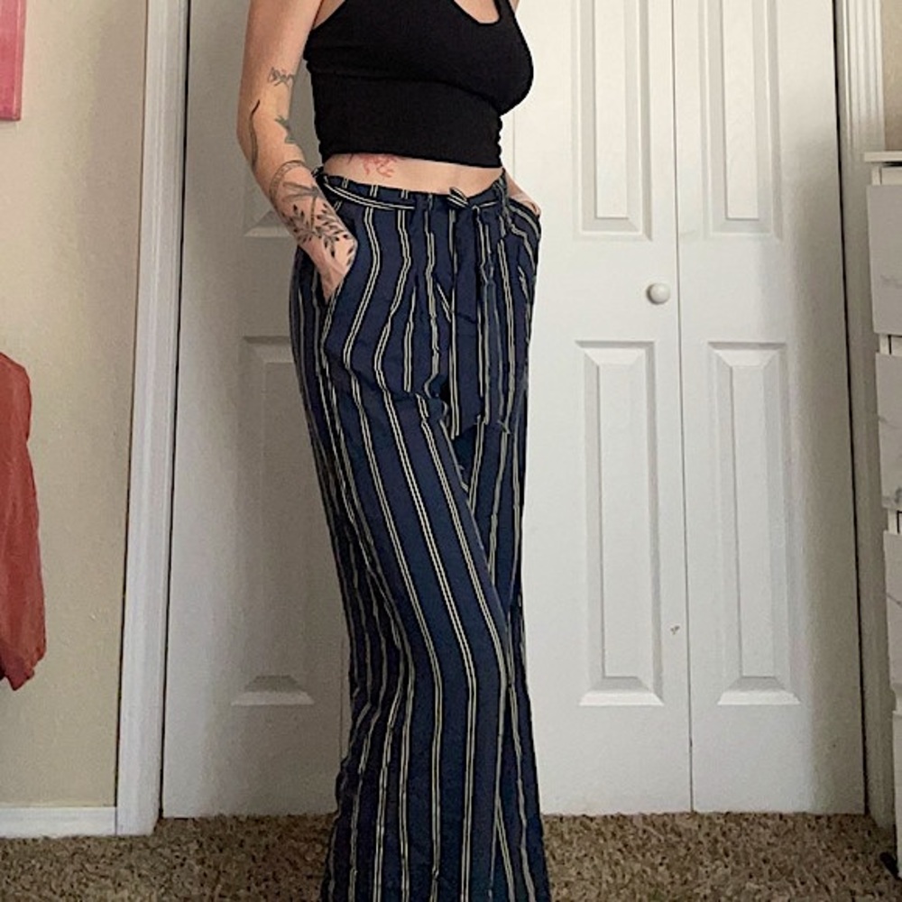 Blue Striped Wide Leg Pants (L)